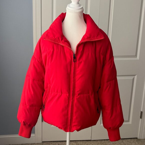 MEROKEETY Women's Winter Long Sleeve Zip Puffer Down Coat in Red Size Small - Picture 1 of 11
